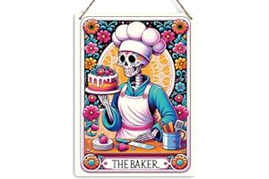 KROLLMA Funny Tarot Card Wall Art Decor Rustic Cooking Skeleton Hanging Sign, Novelty Witch Stuff Wiccan Witchcraft Supplies, Gifts for Bakers Chef Farmhouse Wall Hanging Sign, Wooden Sign for Home Office