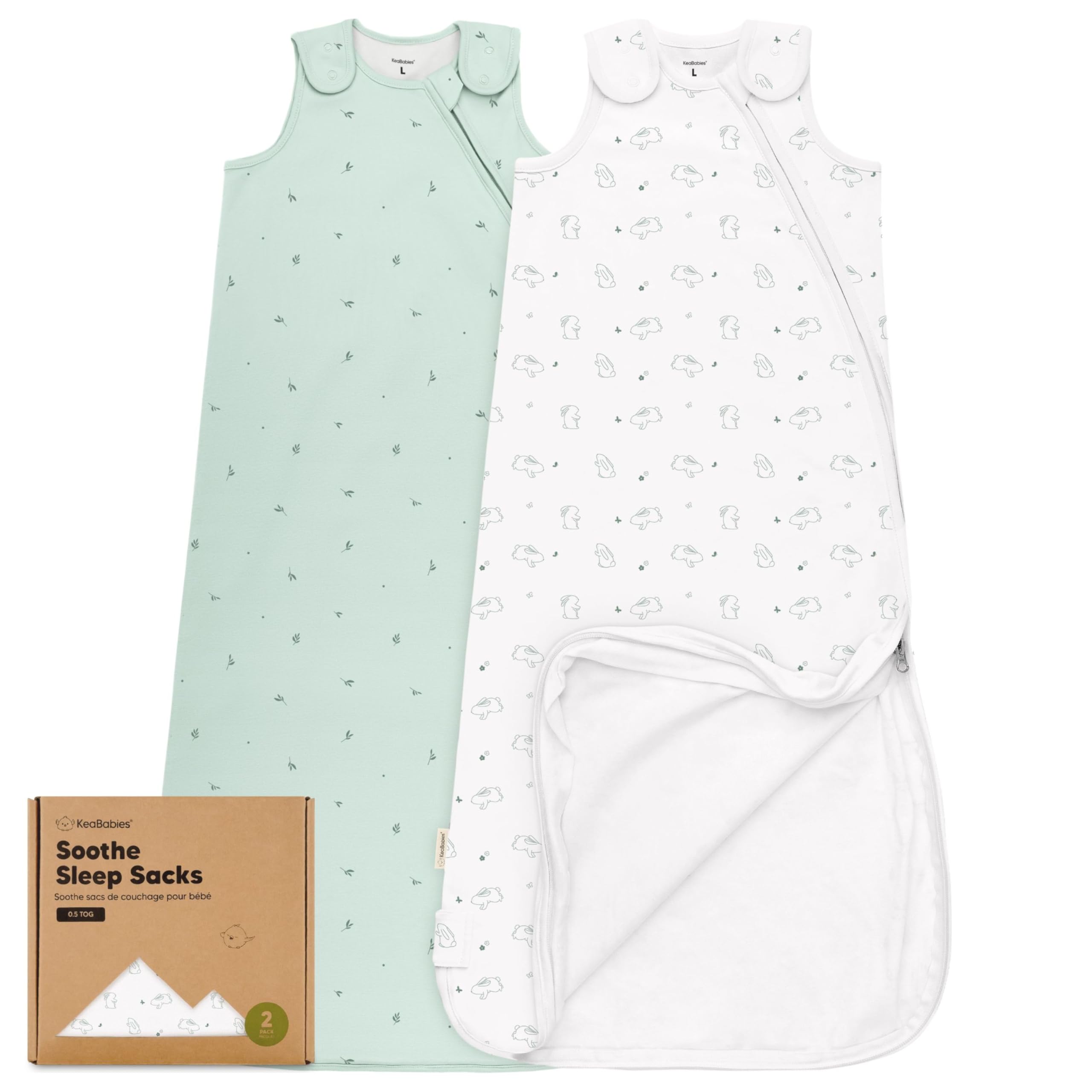 Photo 1 of 2-Pack Organic Baby Sleep Sacks, 100% Cotton - Soft & Breathable 0.5TOG Baby Wearable Blanket, Toddler Sleeping Sack 18-24 months, Easy to Wear Transitional Swaddles for Newborns, Infants (Bunnies, L)