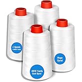 White Sewing Thread, Serger Thread Cones 4 Pack,40S/2-24000Y Sewing Thread | White All Purpose Sewing Cone Thread for Sewing,Quilting,Serger Machines,Over lock Thread,Piecing, Merrow &amp; Hand Embroidery.