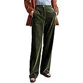 LifeShe Women Corduroy Pants Elastic Waisted Straight Leg Pant Casual Stretchy Baggy Boyfriend Long Trousers