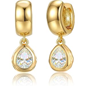 POAIIU Chunky Gold Earrings for Women Dangle Drop 14K Plated Huggie Hoop CZ