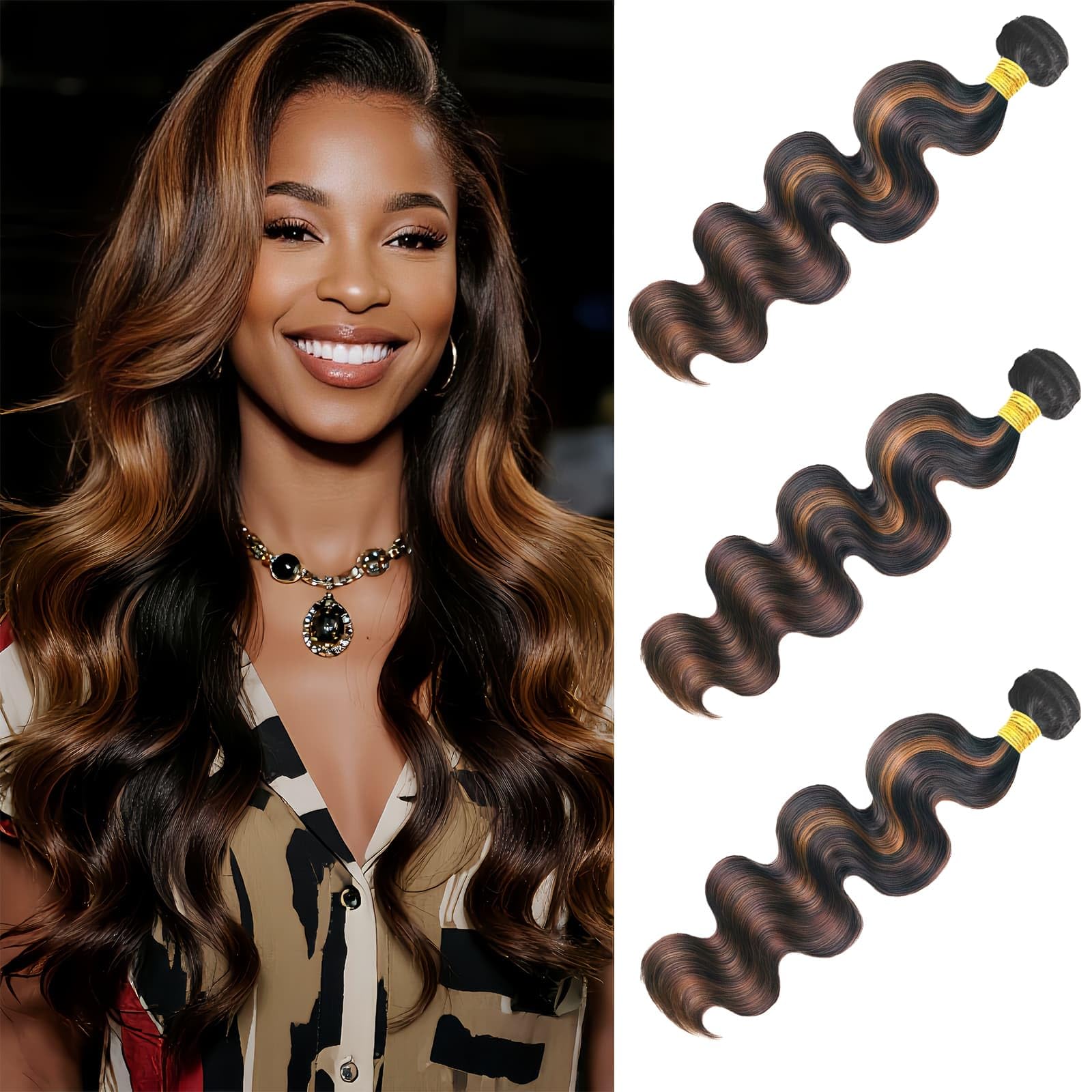 body wave human hair bundles p1b/30 highlight ombre brown 16 18 20 inch virgin remy hair 3 bundles c
