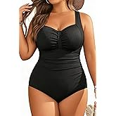 Aqua Eve Plus Size One Piece Swimsuit for Women Tummy Control Bathing Suit Ribbed Swimwear