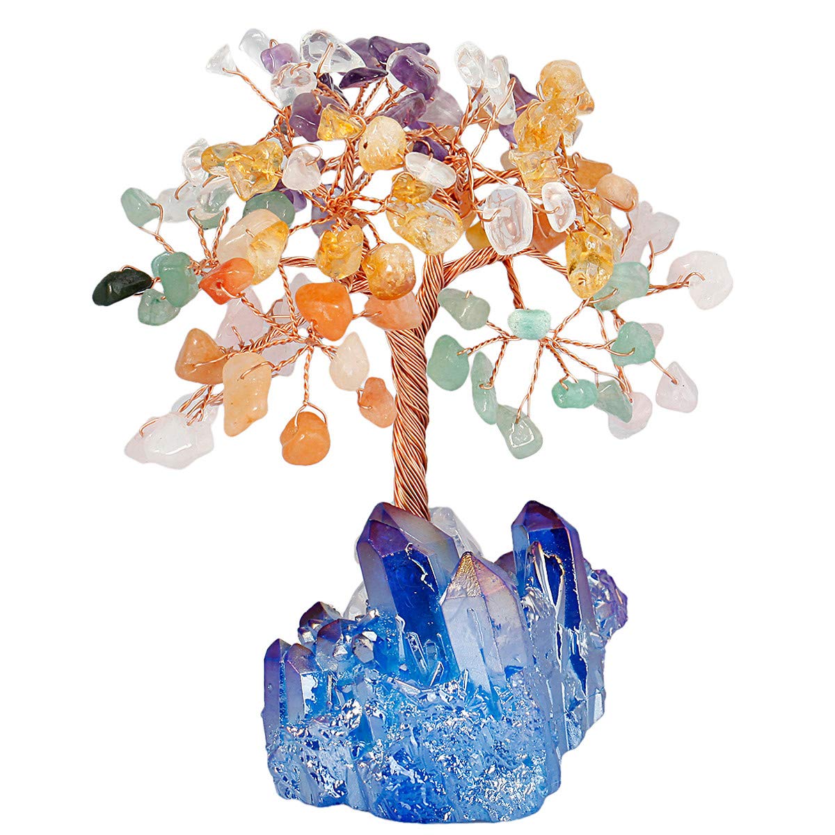 Nupuyai Colourful Healing Crystal Tree with Gift Box, Good Luck Fengshui Bonsai Chips Stone Money Tree Figurine Spiritual Ornament for Home Office Decor