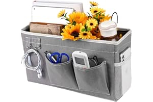 Loghot Bedside Caddy/Bedside Storage Bag Hanging Organizer for Bunk and Hospital Beds,Dorm Rooms Bed Rails,Can be Placed Glasses,Books,Mobile Phones,Keys (Grey)