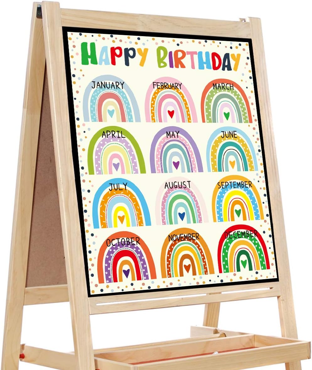 Happy Birthday Poster Chart Bright Color Rainbow with Dots 17" x 22" Class Birthday Decoration : Office Products