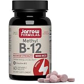 Jarrow Methyl Vitamin B-12 5000 mcg, Cellular Energy, 60 Chewable Tablets | Fruit Flavored, Bioactive B12 Vitamin, Supports Cellular Energy Production, Brain Health &amp; Metabolism, 60 Servings