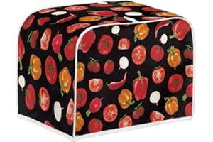 Coldinair Chilli Pepper Tomatoes Print Toaster Cover 4 Slice Wide Slot,Washable Small Kitchen Appliance Bread Maker Cover,Dust and Fingerprint Protection