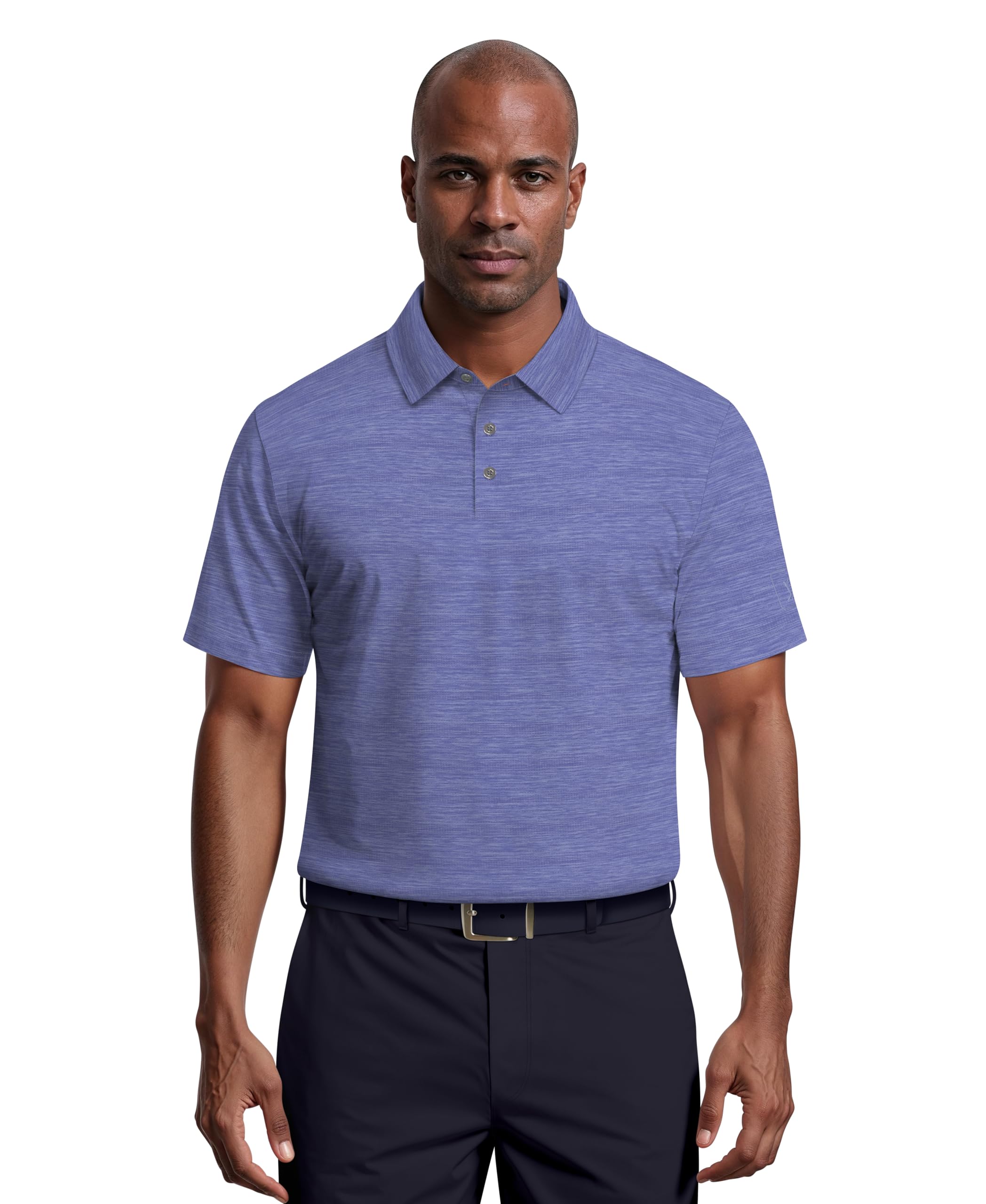 PGA Tour Men’s Jaspe Airflux Short Sleeve Golf Polo Shirt, Hydrangea HTR, 3X-Large