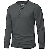 MAGNIVIT Mens Henley Shirts Long Sleeve with Pocket Fall Cotton Casual T-Shirts Plain Moisture Wicking Tee with 3 Button