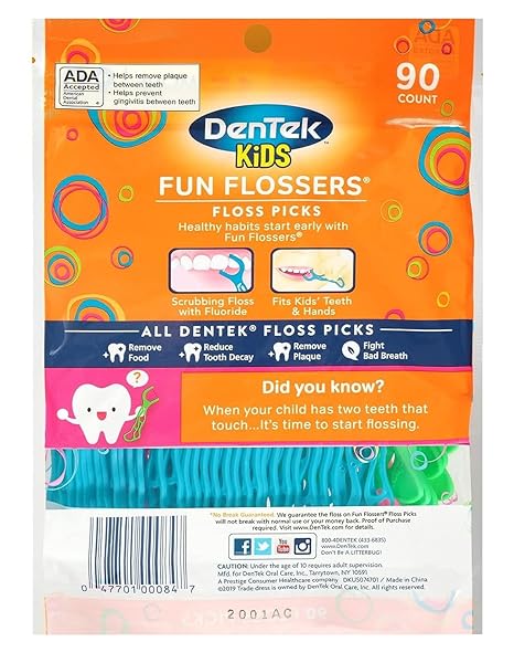 DENTEK KIDS FUN FLOSSERS, FLOSS PICKS, REMOVES FOOD & PLAQUE, 90 COUNT