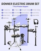 Donner DED-200 Electric Drum Set 8-Pace Mesh Heads Throne Sticks Audio Cable view 5