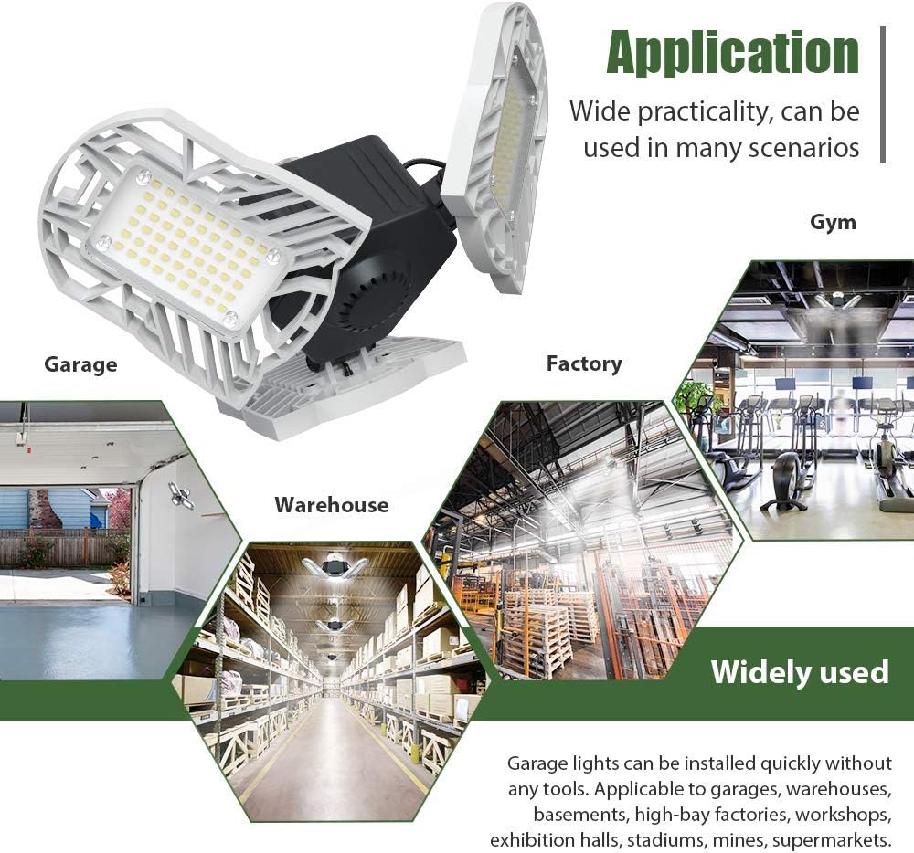 2-Pack LED Garage Lights E26/E27 60W Panels Adjustable Trilights Garage Lights 6000lm Ceiling Light for Workshop Warehouse (No Motion Activate): Home Improvement