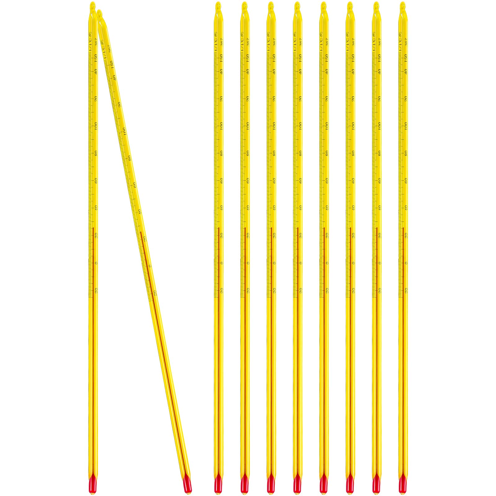 Photo 1 of Relaxweex 10 Pcs General Purpose Lab Thermometer 12 Inch Total Immersion Glass Liquid -20 to 150? Liquid in Glass Thermometer for Laboratories, Universities, Food and Beverage Processing, Yellow
