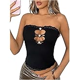 WDIRARA Women's Sexy Cut Out Lace Trim Sleeveless Strapless Crop Tube Top Y2k Bandeau Top