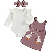 MoZiKQin Baby Girl Halloween Outfit Long Sleeve Ruffle Romper Ghost Embroidery Overall Dress Headband Cute Fall Clothes