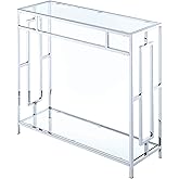 Convenience Concepts Town Square Chrome Glass Hall Table 31.5" - Modern Sofa Table with Storage Shelf, Entryway Table for Liv