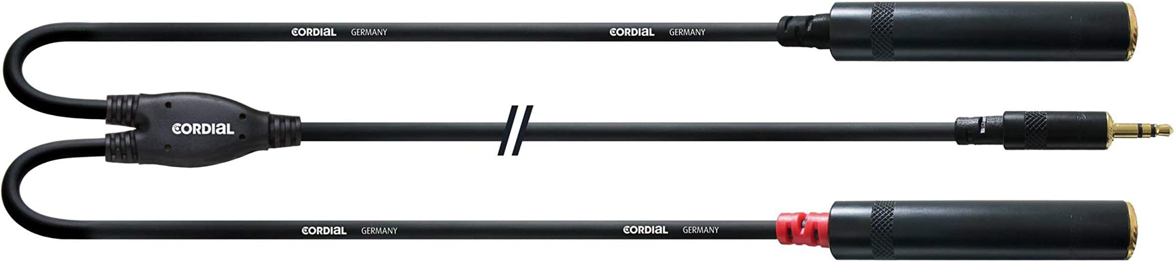 Cordial CFY 0.3 WGG Y-Adaptor Cable 3.5 mm Stereo Jack Gold to 2 x Jack Sockets 6.3 mm Mono Gold Length 0.3 m