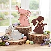 AceOrbit 3 Pcs Easter Decor Bunny Table Decorations Wooden Rabbit Shaped Tabletop Centerpieces Farmhouse Rustic Pnik Bunny Table Sign with Rope Gifts for Tiered Tray Home Kitchen Shelf Mantal Spring