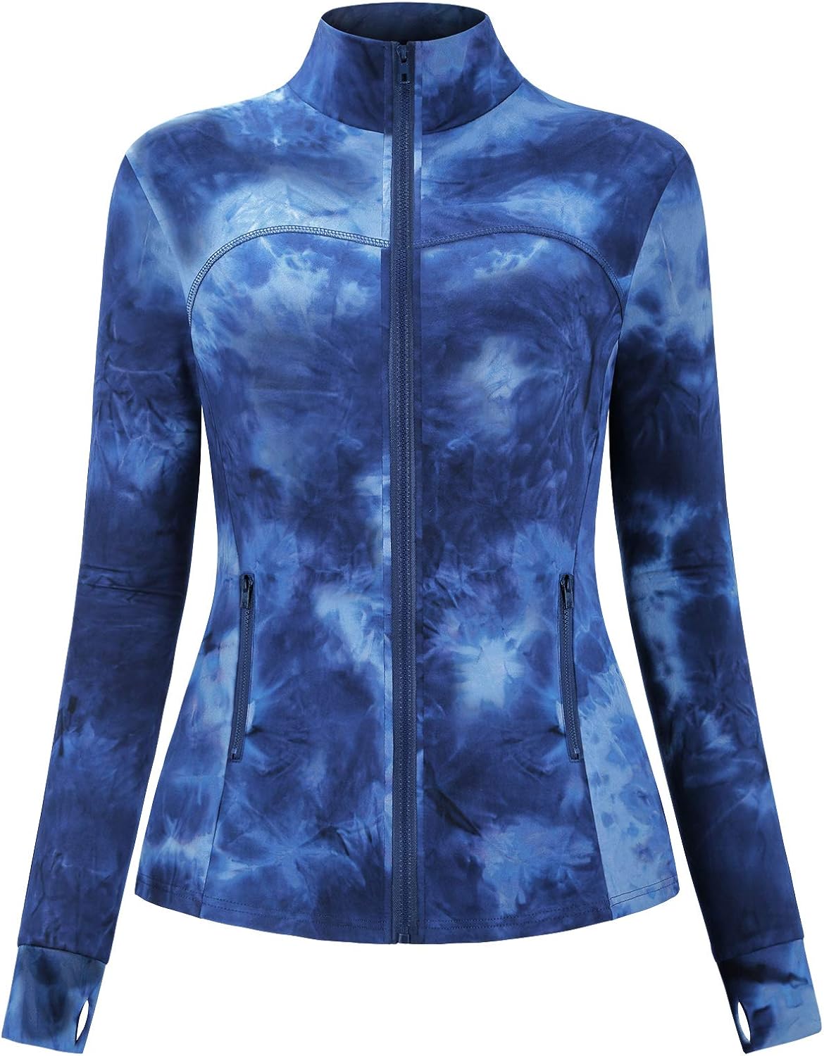 Hibelle Women's Full Zip Running Track Jacket Workout Plain/Tie Dye Jackets with Zipper Pockets: Clothing