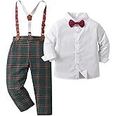 Boarnseorl Baby Boys Pants Sets, Infant Long Sleeve Shirt + Pants + Bow Tie + Suspenders Outfits
