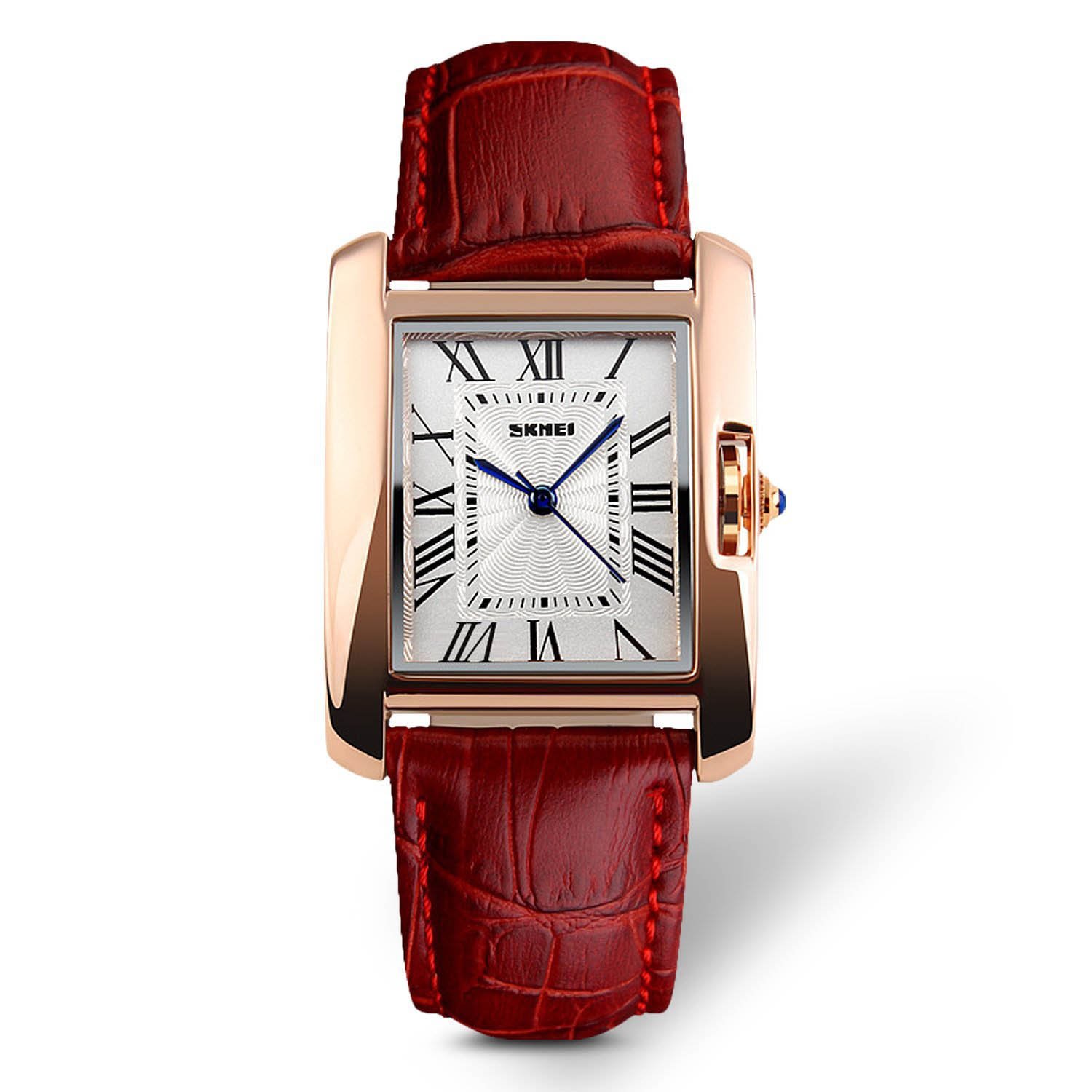 VenSten Women Watch, Lady Analog Quartz Casual Business Dress Waterproof Watches with Fashion Leather Band Birthday Gift 30M Roman Numerals Wrist Watch - Red