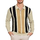 EDITCOZY Mens Knit Polo Shirts Vintage Striped Long Sleeve Quarter Zip Polo Sweater Pullover Shirts Golf Shirts