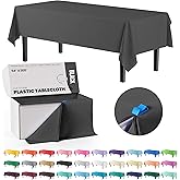 Party Solids 54 Inch X 300 Feet Black Plastic Table Cover Roll in A Cut - to - Size Box with Convenient Slide Cutter. Cuts Up to 36 Rectangle 8 Feet Plastic Disposable Tablecloths