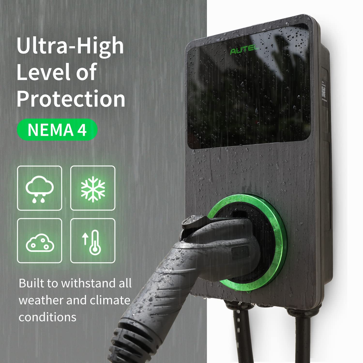 Autel MaxiCharger Home Smart AI Electric Vehicle (EV) Charger, 40 Amp Level 2 Wi-Fi and Bluetooth Enabled EVSE, Indoor/Outdoor Car Charging Station, with in-Body Holster and 25-Foot Cable（14-50 Plug）