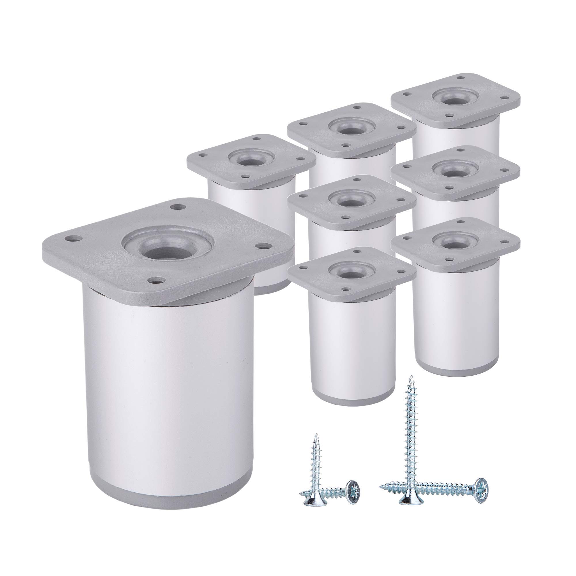 (Pack of 8 pcs) Height Adjustable Furniture Legs Round, Materials: Plastic, Aluminium. Screws Included (8, 6 cm Height)