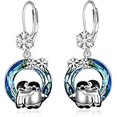 MONGAS Penguin Earrings 925 Sterling Silver Created Blue Crystal Snowflake Leverback Earrings Cute Animal Penguin Jewelry Gifts for Women Sister Loved Ones