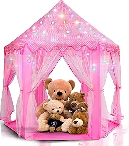 LimitlessFunN Princess Tent Bonus Star Lights Girls Large Hexagon Playhouse Kids Castle Play Tent for Children, Indoor & Outdoor