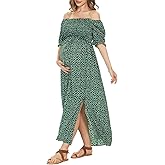 Floral Maternity Dress Square Neck Puff Sleeve Smocked Boho Photoshoot Baby Shower Pregnancy Dresses