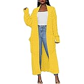Caracilia Womens Long Cardigan Sweaters 2025 Fall Open Front Coat Long Sleeve Cable Knit Maxi Outerwear Trendy Jacket Clothes