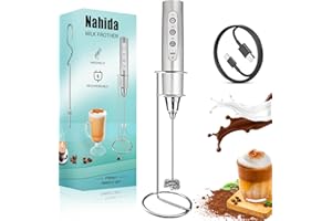 Nahida Milk Frother Wand for Coffee Frother Handheld with Stand Drink Mixer with 3 Heads 3 Speeds Electric Whisk Foam Maker For Latte, Cappuccino, Hot Chocolate - Silver