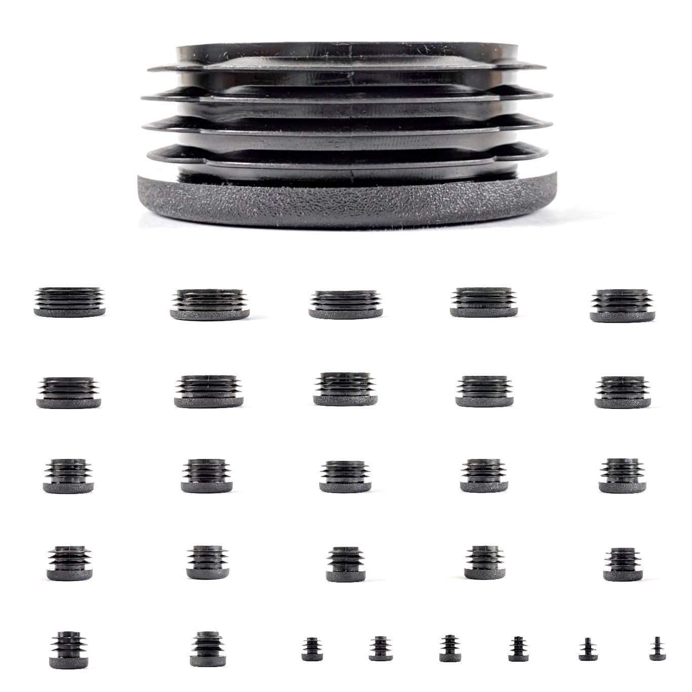 19mm Plastic End Caps, Black Round Tube Inserts, Pack of 4 (See Second Image for Ordering Guide) - Made in Germany