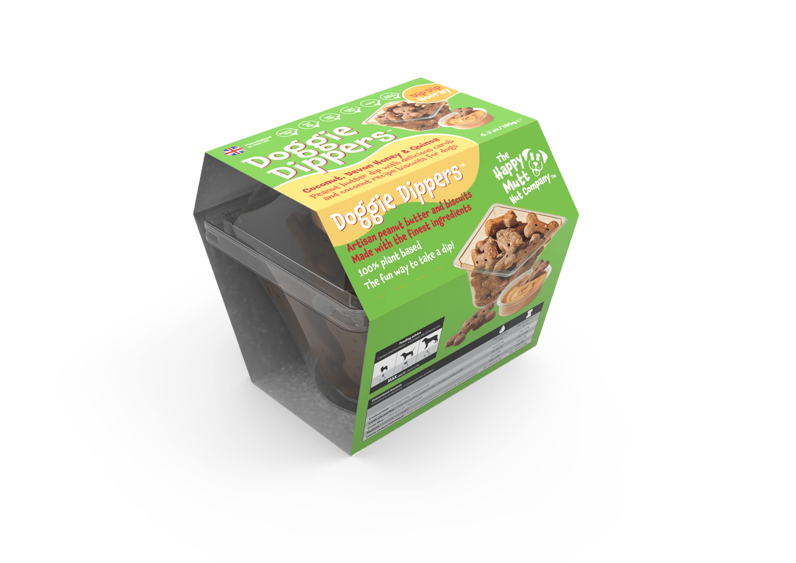 Doggie Dippers™ Pot - Devon Honing Quinoa- are a world-first interactive dog treat. Blending gluten and wheat free Carob and Coconut biscuits with our Carob flavoured peanut butter