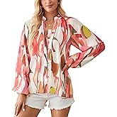 IIBOOYYE Womens Button Down Shirts Floral Printed Lantern Long Sleeve Casual Blouse Tops