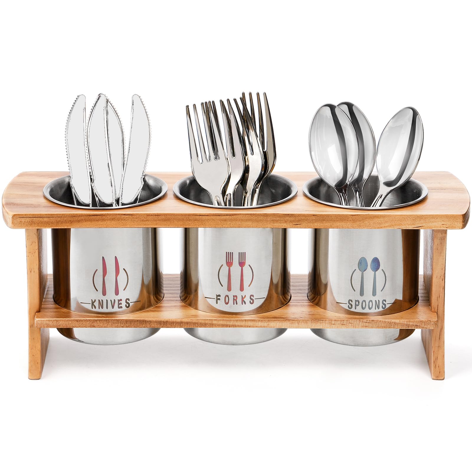 Photo 1 of **DAMAGED** Lyellfe Silverware Holder for Countertop, Stainless Steel Cutlery Utensil Organizer with Bamboo Stand, Flatware Holder for Spoon, Fork, and Knife