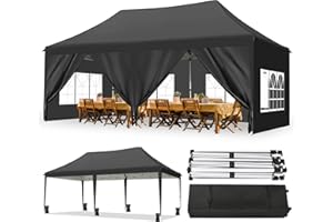 Titwest Canopy 10x20 Pop Up Canopy Tent with 6 Sidewalls and Window, Ez Pop Up Instant Shade for Outdoor Events, Party Tent and Patio with Wheeled Bag(10x20FT,Black)