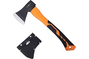 HFS(R) 14.5 Inch Axe Hatchet with Fiberglass Handle Chopping Splitting Camping Axe 21oz/600g Head Weight Heat-Treated Blade, Anti-Slip Grip, Perfect for Gardening, Hiking, Woodworking