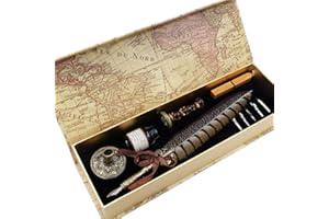 GC QUILL Antique Quill Pen Unique Half-Patterned Feather Pen Set with 6 Nibs 1 Bottle of Ink 1 Seal Stamp 1 Pen Holder 1 Sealing Wax LL-149