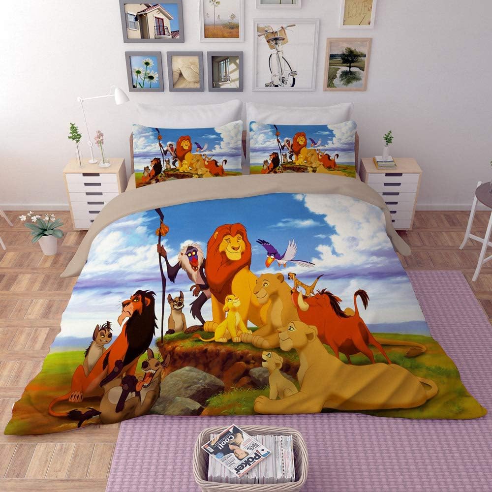 EVDAY 3D The Lion King Duvet Cover Set for Boys Bed Set Super Soft Microfiber Popular Cartoon Film Theme Kids Bedding 3Piece Including 1Duvet Cover,2Pillowcases Twin Size