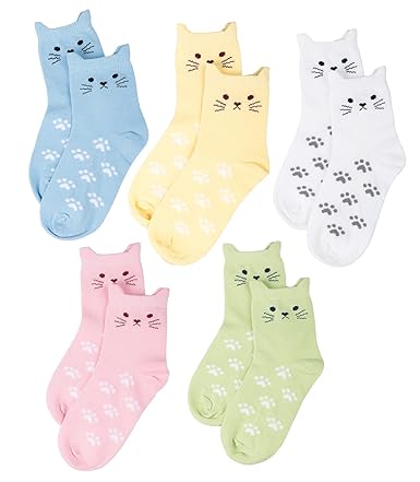 Maiwa Bequem Ohne Drückende Naht Katzen Baumwollsocken für maedchen 5 Packung