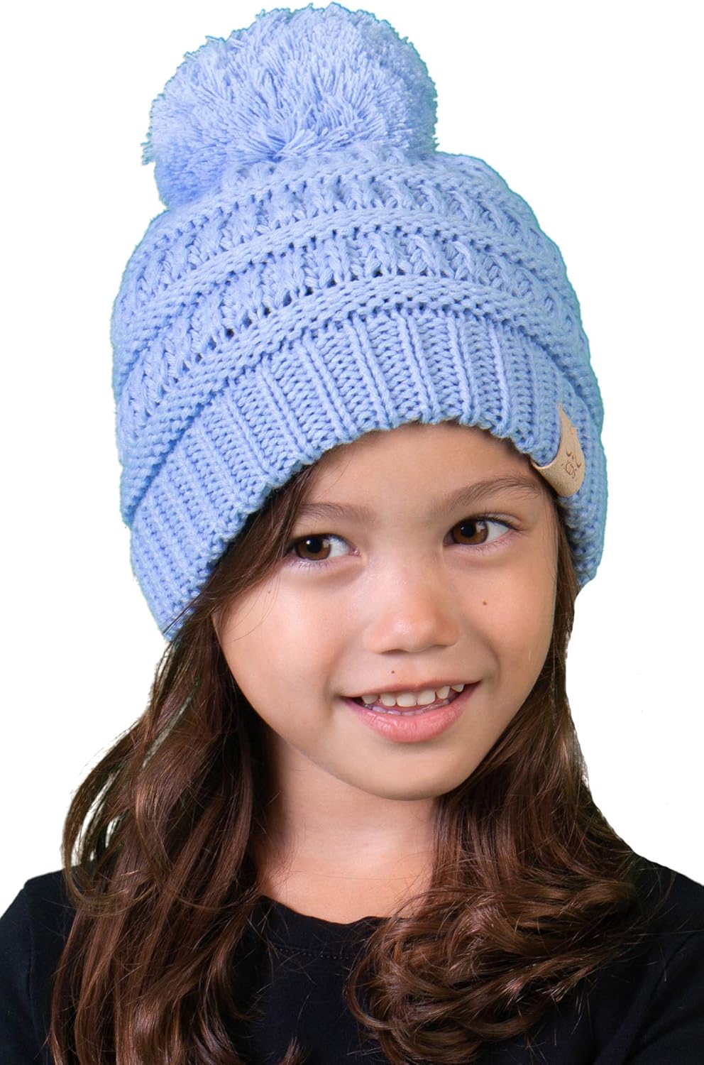 Kids Pom Beanie Bundle - 1 Black, 1 Kaleidoscope (2 Pack): Clothing
