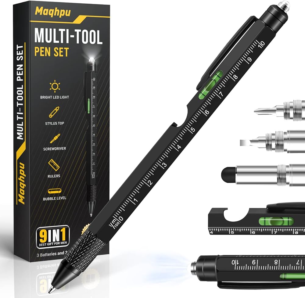 Maqhpu 9 in 1 Multi Tool Pen Gift for Men Stocking Filler Gift Box Included