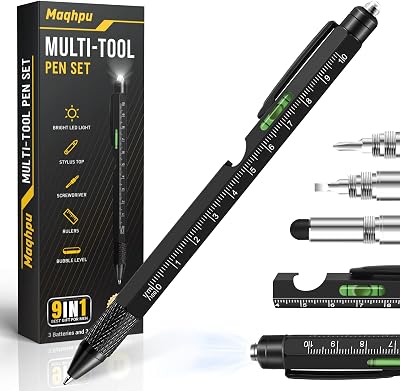 Maqhpu 9 in 1 Multi Tool Pen Gift for Men Stocking Filler Gift Box Included