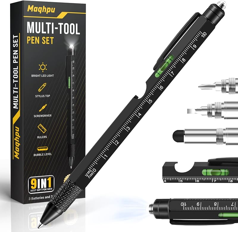 Maqhpu 9 in 1 Multi Tool Pen Gift for Men Stocking Filler Gift Box Included