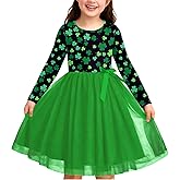 Remimi Girls St. Patrick's Day Tutu Dress Long Sleeve Tulle Shamrock Printed Dresses 3-12 Years