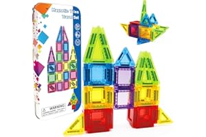 42PCS Mini Magnetic Tiles Travel Kids Set with Iron Box, Magnet Building Block Set Travel Toys for Kids Ages 3+,Educational P